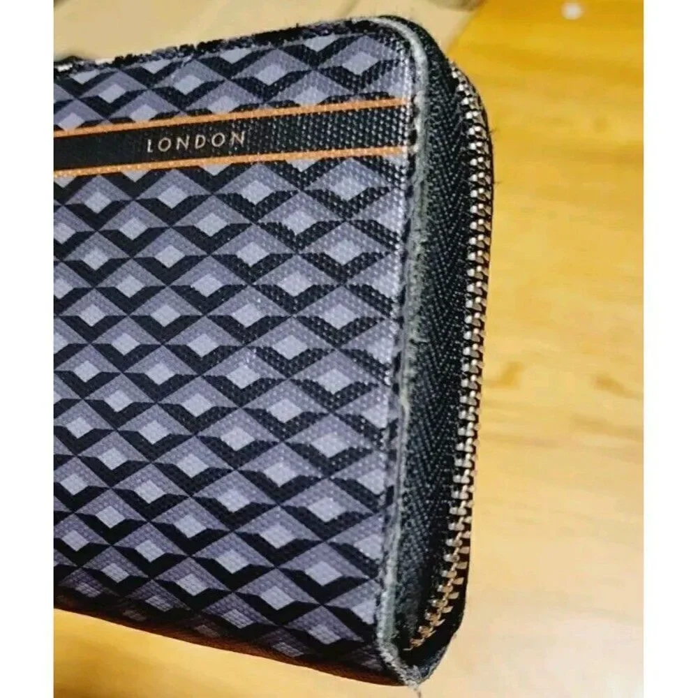 DUNHILL Engine Turn Luggage Canvas Zip Coat Wallet
